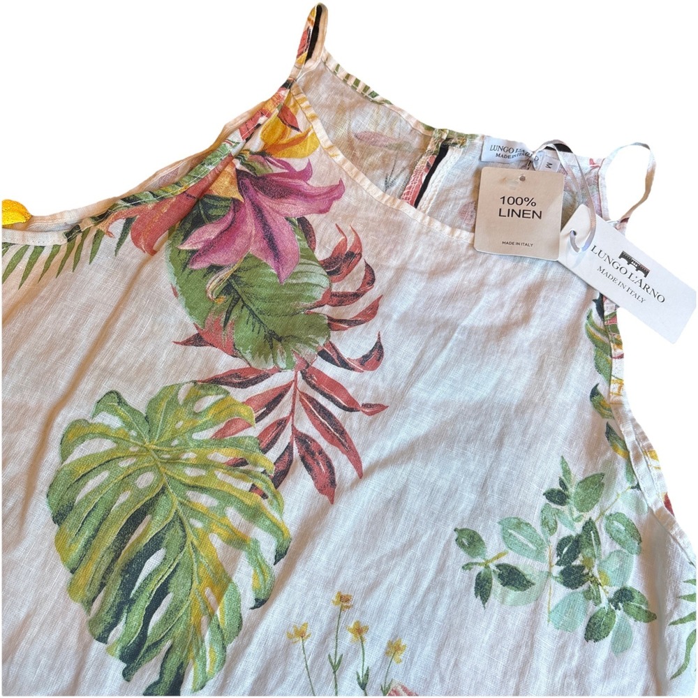 Lungo L'arno Dress Hawaiian Floral Linen Sleeveless Pockets M NWT Boho Italy